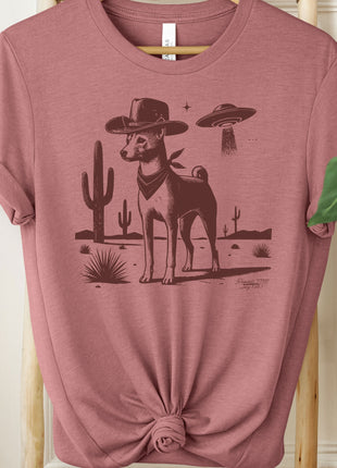 Basenji Cowboy Ink Space UFO T-Shirt