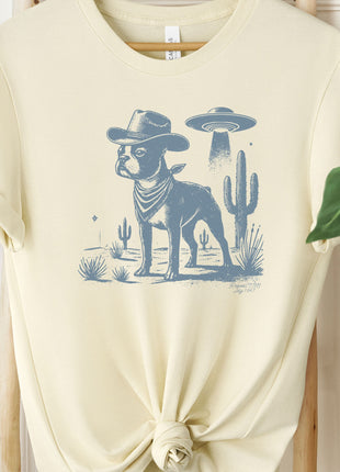 Boston Terrier Cowboy Ink Space UFO T-Shirt