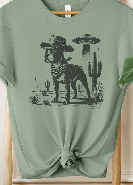 Boston Terrier Cowboy Ink Space UFO T-Shirt