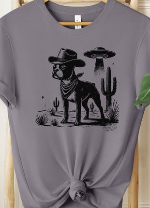 Boston Terrier Cowboy Ink Space UFO T-Shirt