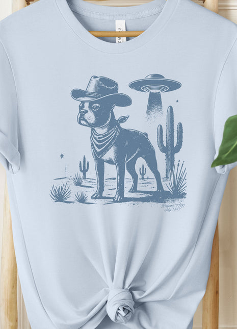 Boston Terrier Cowboy Ink Space UFO T-Shirt