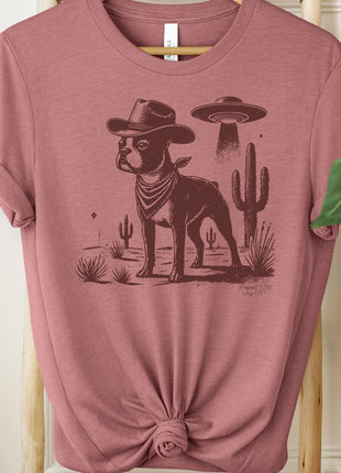 Boston Terrier Cowboy Ink Space UFO T-Shirt