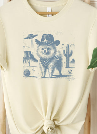 Pomeranian Pom Cowboy Ink Space UFO T-Shirt