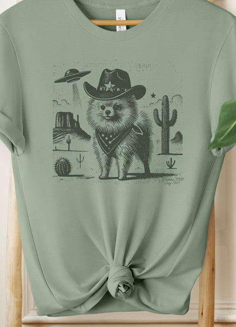 Pomeranian Pom Cowboy Ink Space UFO T-Shirt