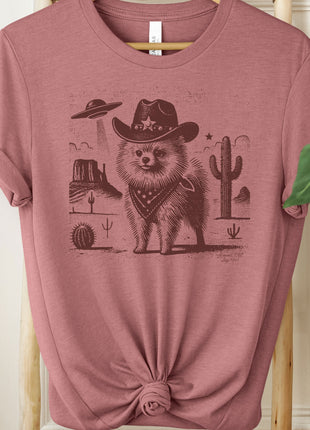 Pomeranian Pom Cowboy Ink Space UFO T-Shirt