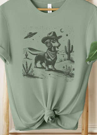 Dachshund Wiener Dog Ink Space Cowboy UFO T-Shirt Weenie