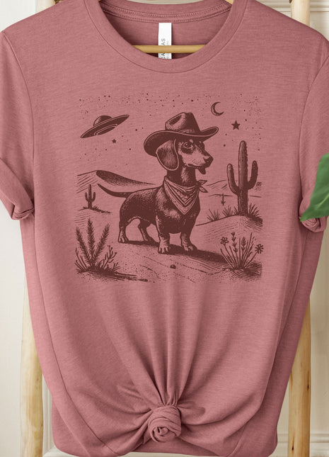 Dachshund Wiener Dog Ink Space Cowboy UFO T-Shirt Weenie