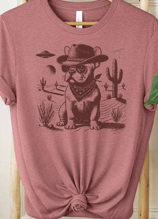 Frenchie French Bulldog Ink Space Cowboy UFO T-Shirt