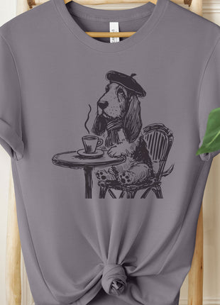 Basset Hound France Paris Cafe Coffee T-Shirt