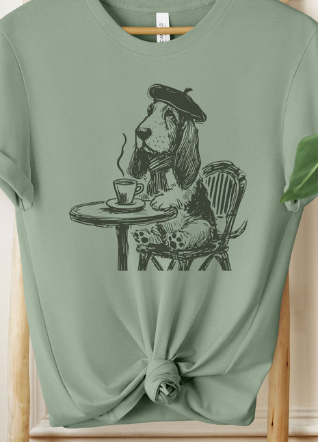 Basset Hound France Paris Cafe Coffee T-Shirt