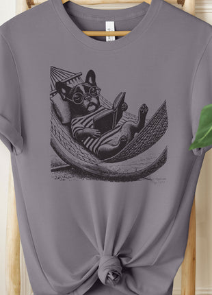 Frenchie French Bulldog Hammock Reading T-Shirt
