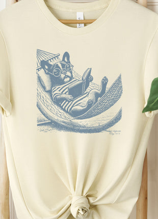 Frenchie French Bulldog Hammock Reading T-Shirt