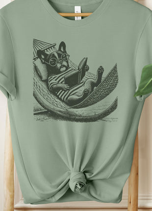 Frenchie French Bulldog Hammock Reading T-Shirt