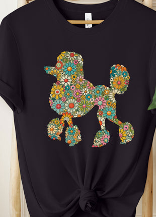 Poodle Silhouette Flowers Floral T-Shirt