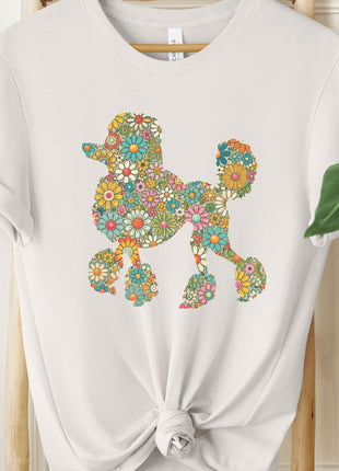 Poodle Silhouette Flowers Floral T-Shirt