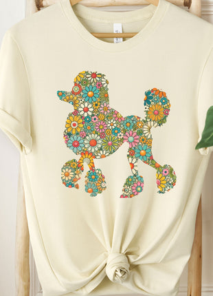 Poodle Silhouette Flowers Floral T-Shirt