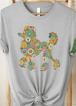 Poodle Silhouette Flowers Floral T-Shirt