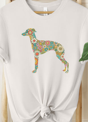 Greyhound, Whippet, Italian Greyhound, Iggy Silhouette Flowers Floral T-Shirt