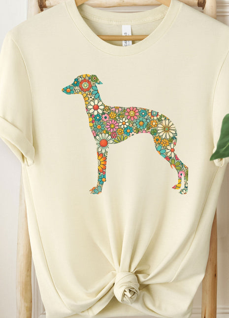 Greyhound, Whippet, Italian Greyhound, Iggy Silhouette Flowers Floral T-Shirt