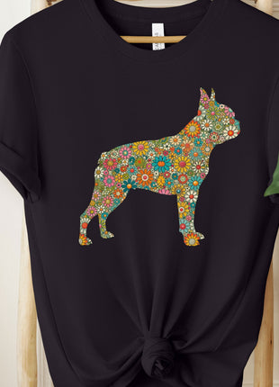 Boston Terrier Silhouette Floral T-Shirt