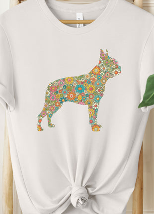 Boston Terrier Silhouette Floral T-Shirt