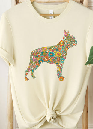 Boston Terrier Silhouette Floral T-Shirt