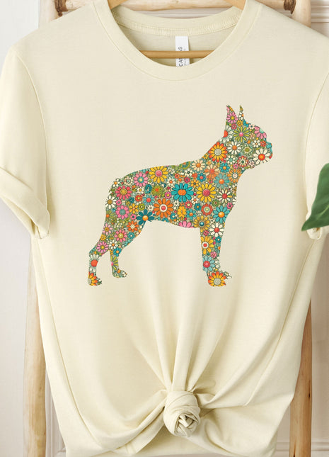 Boston Terrier Silhouette Floral T-Shirt