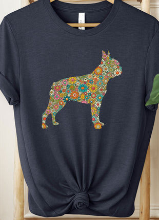 Boston Terrier Silhouette Floral T-Shirt