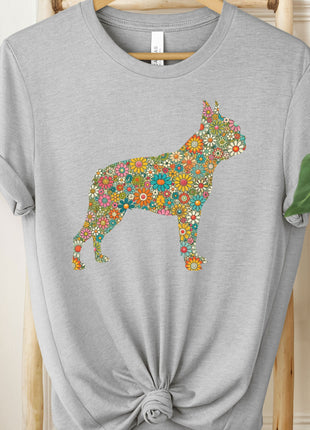Boston Terrier Silhouette Floral T-Shirt