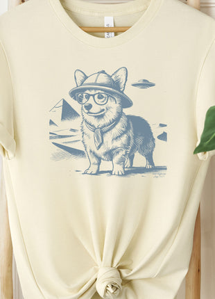 Corgi Pyramid Pyramids Egypt Ink Drawing UFO T-Shirt