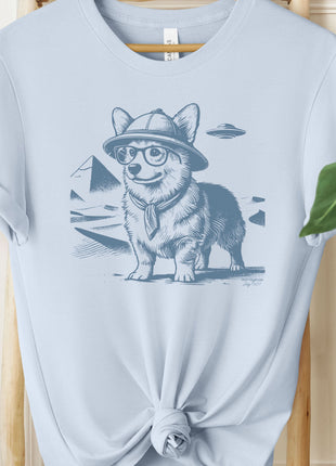 Corgi Pyramid Pyramids Egypt Ink Drawing UFO T-Shirt