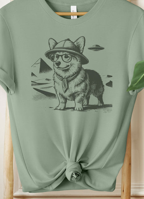 Corgi Pyramid Pyramids Egypt Ink Drawing UFO T-Shirt