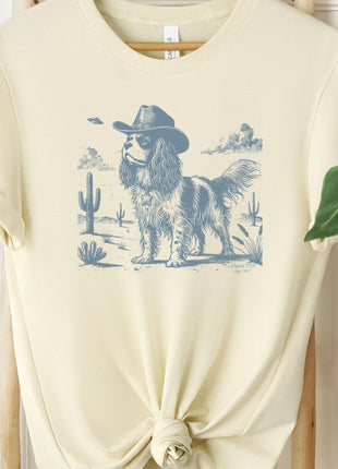 Cavalier King Charles Spaniel Ink Space Cowboy UFO T-Shirt