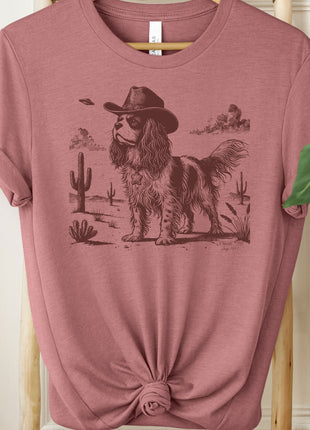 Cavalier King Charles Spaniel Ink Space Cowboy UFO T-Shirt