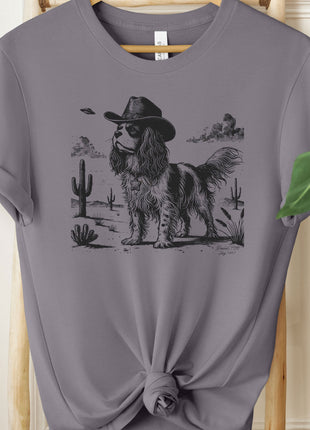 Cavalier King Charles Spaniel Ink Space Cowboy UFO T-Shirt