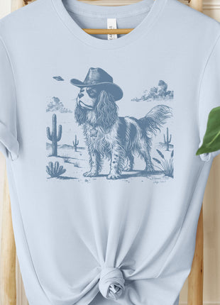 Cavalier King Charles Spaniel Ink Space Cowboy UFO T-Shirt