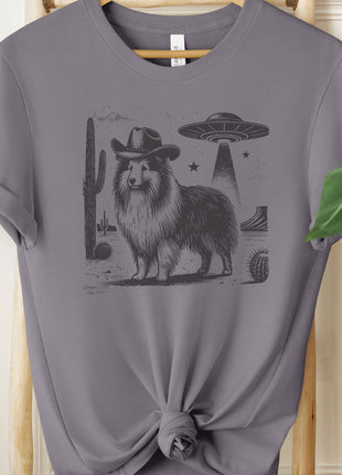 Sheltie Shetland Sheepdog Cowboy Ink Space Cowboy UFO T-Shirt