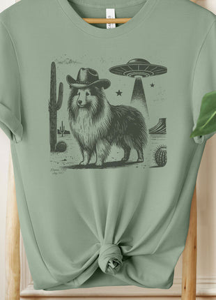 Sheltie Shetland Sheepdog Cowboy Ink Space Cowboy UFO T-Shirt