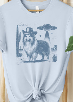 Sheltie Shetland Sheepdog Cowboy Ink Space Cowboy UFO T-Shirt