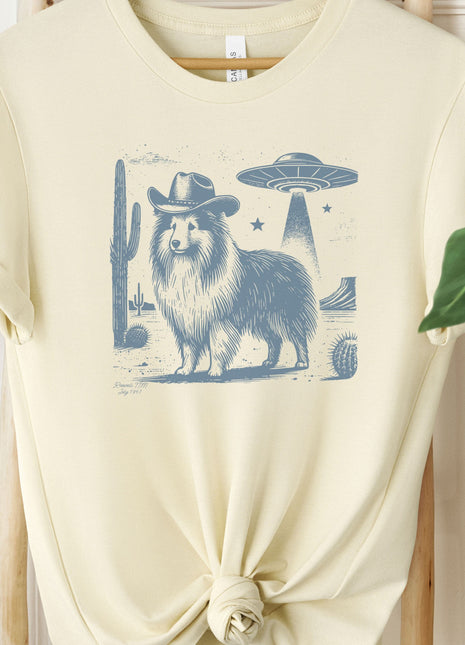 Sheltie Shetland Sheepdog Cowboy Ink Space Cowboy UFO T-Shirt