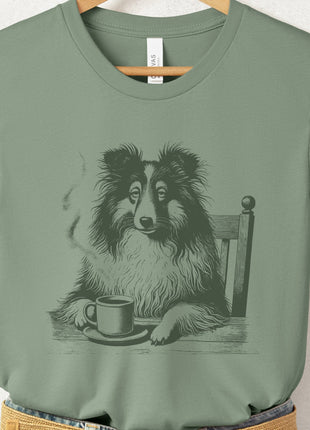 Shetland Sheepdog Sheltie Coffee Morning Mood T-Shirt