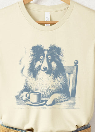 Shetland Sheepdog Sheltie Coffee Morning Mood T-Shirt