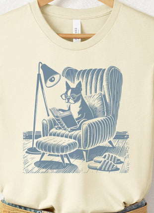 Boston Terrier Reading Chair T-Shirt