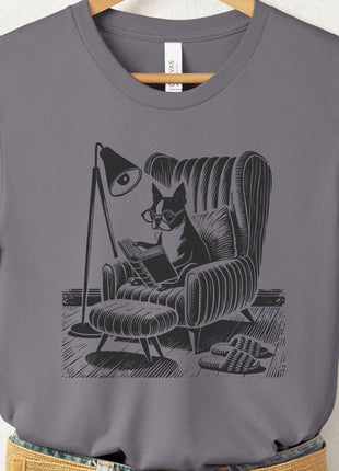 Boston Terrier Reading Chair T-Shirt