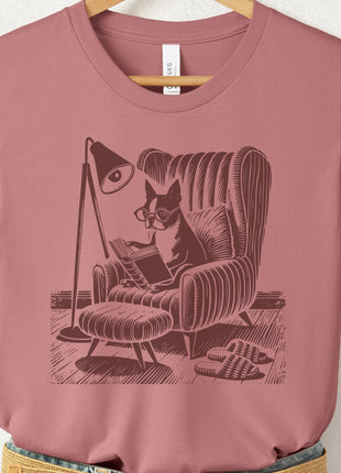 Boston Terrier Reading Chair T-Shirt