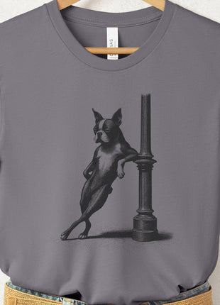 Boston Terrier Lamppost Leaning T-Shirt