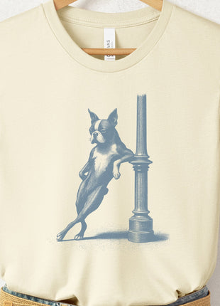 Boston Terrier Lamppost Leaning T-Shirt