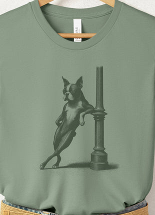 Boston Terrier Lamppost Leaning T-Shirt