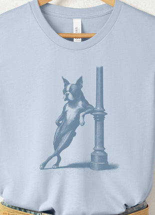 Boston Terrier Lamppost Leaning T-Shirt