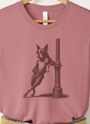 Boston Terrier Lamppost Leaning T-Shirt